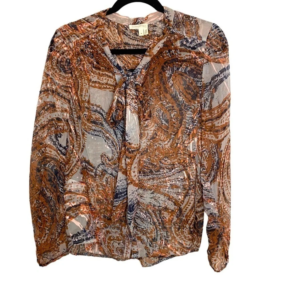 ANTHROPOLOGIE-MEADOW Rue Briarcliff Tie Neck Blouse - Picture 5 of 16